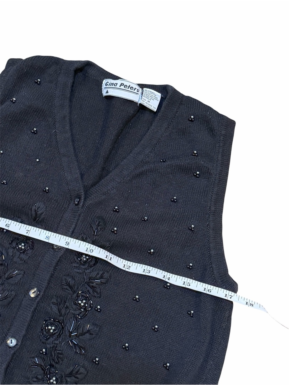 Gina Peters Vintage Black Beaded Floral Knit Vest - Picture 3 of 5
